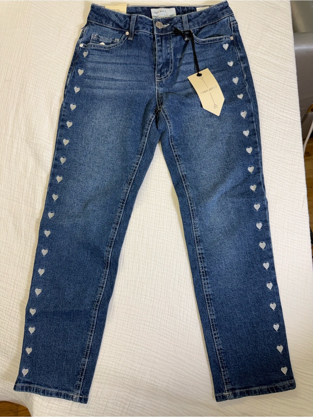 Heart-Trim Dark Blue Women’s Jeans